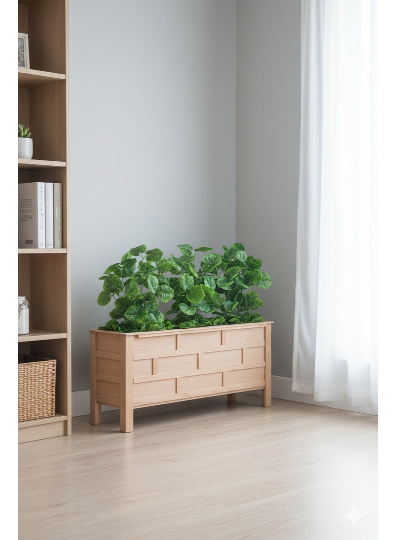 تالا حوض نباتات خشبي مستطيل مزروع بنباتات خضراء صناعية، تصميم أنيق للديكور الداخلي والخارجي – 80×60 سم - Image 1
