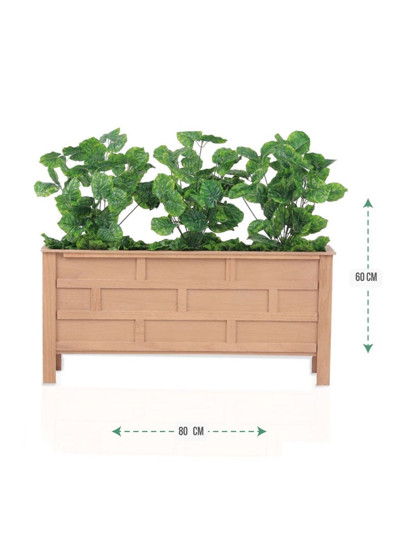 تالا حوض نباتات خشبي مستطيل مزروع بنباتات خضراء صناعية، تصميم أنيق للديكور الداخلي والخارجي – 80×60 سم - Image 2