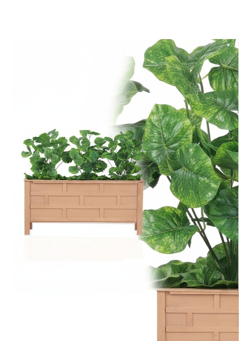 تالا حوض نباتات خشبي مستطيل مزروع بنباتات خضراء صناعية، تصميم أنيق للديكور الداخلي والخارجي – 80×60 سم - Image 4