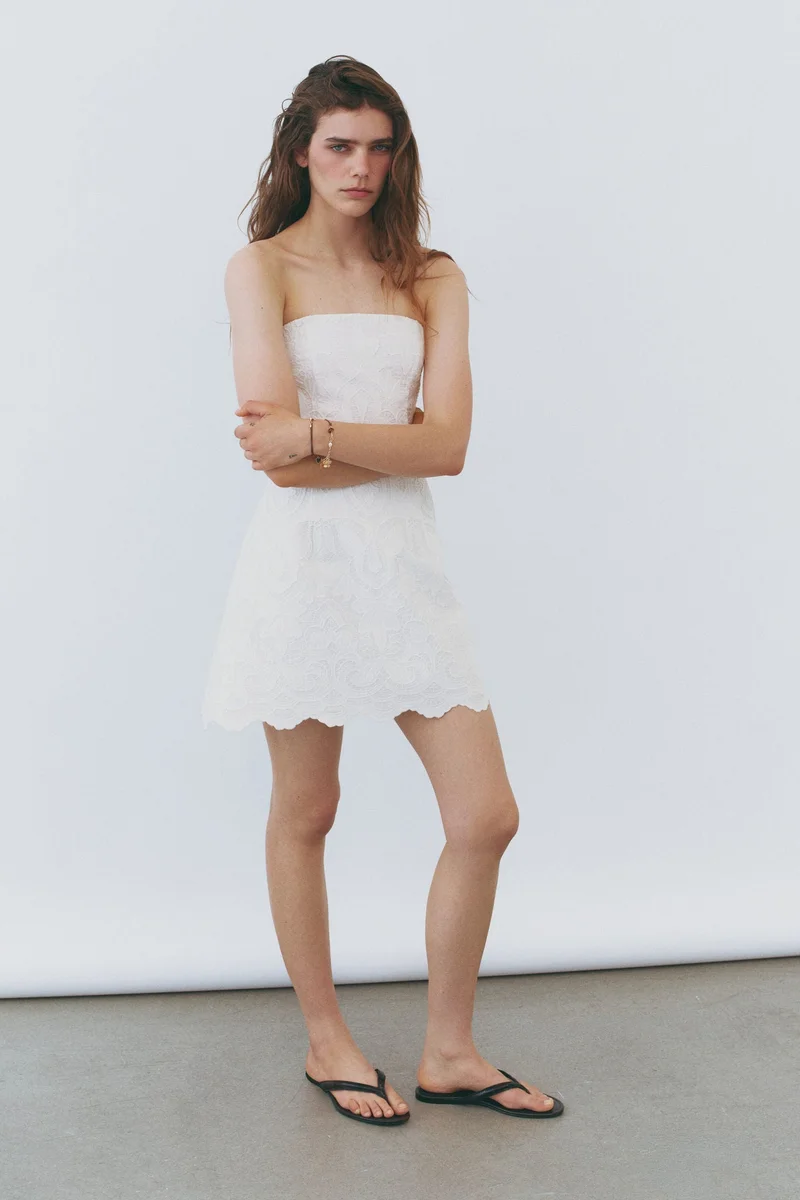 H&M Embroidered bandeau dress