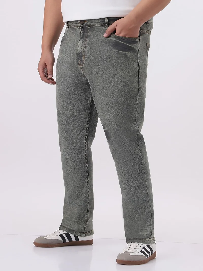 Urbano Fashion  Urbano Plus Men's Light Grey Straight Fit Heavy Washed Jeans Stretchable  | Best Price UAE