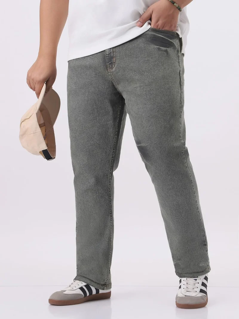 Urbano Plus Men's Light Grey Straight Fit Heavy Washed Jeans Stretchable