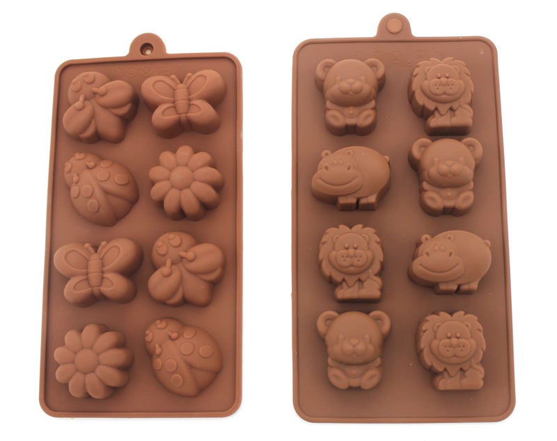 FIVOENDAR Nonstick Candy Jelly Molds Chocolate Molds Soap Molds Silicone Baking Molds  Forest Cute Theme Happy Bear Lion Hippo  More Fun Toy Kids Set Set of 2 Animal