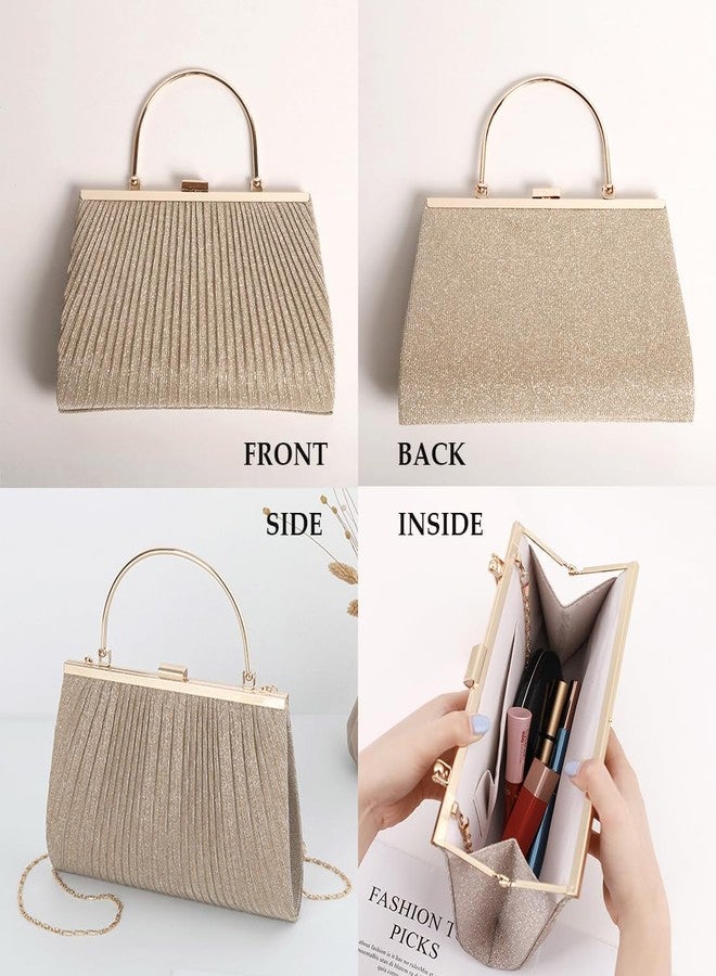 Pahajim Sparkly Clutch Purses for Women Dressy Evening Handbags Elegant Glitter Crossbody Bag Bling Sequin Clutch with Handle for Formal Wedding Party Cocktail Prom Gala (Champagne Gold) - Image 3