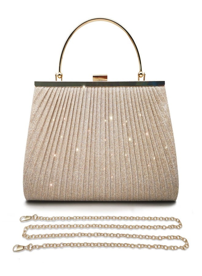 Pahajim Sparkly Clutch Purses for Women Dressy Evening Handbags Elegant Glitter Crossbody Bag Bling Sequin Clutch with Handle for Formal Wedding Party Cocktail Prom Gala (Champagne Gold) - Image 1