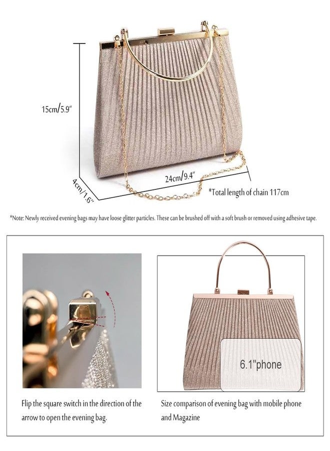 Pahajim Sparkly Clutch Purses for Women Dressy Evening Handbags Elegant Glitter Crossbody Bag Bling Sequin Clutch with Handle for Formal Wedding Party Cocktail Prom Gala (Champagne Gold) - Image 4