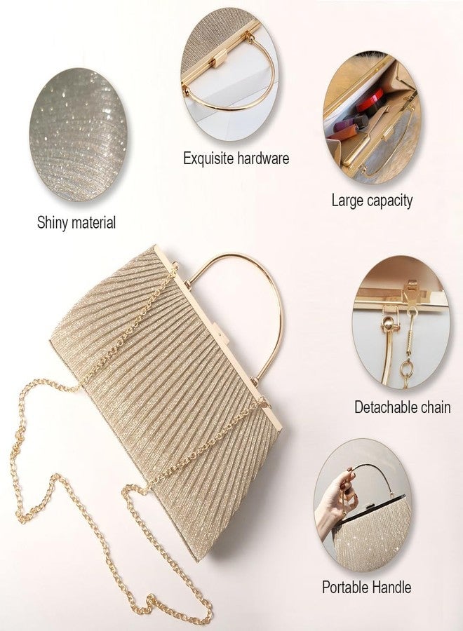 Pahajim Sparkly Clutch Purses for Women Dressy Evening Handbags Elegant Glitter Crossbody Bag Bling Sequin Clutch with Handle for Formal Wedding Party Cocktail Prom Gala (Champagne Gold) - Image 5