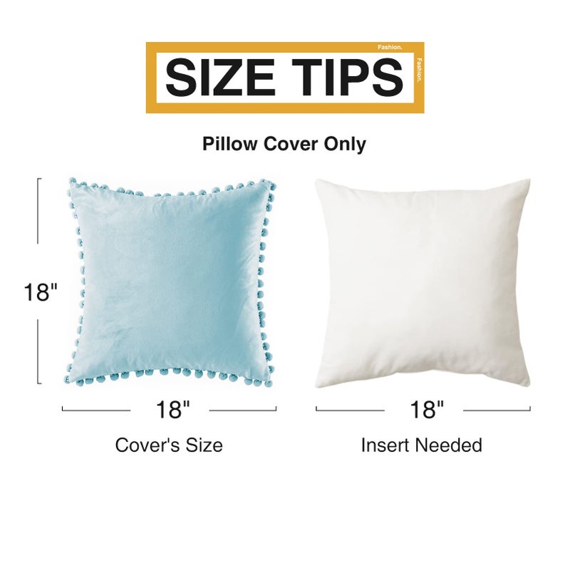 Topfinel Top Finel Decorative Throw Pillow Covers 18x18 Set of 2  Baby Blue Pillow Cover with Pom Poms for Couch Bed Sofa  Square Pillows Soft Velvet Pillow Cases for Bedroom Livingroom Boho Home Decor - Image 5