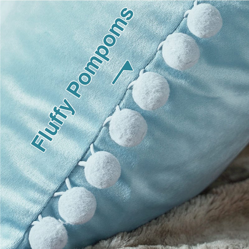 Topfinel Top Finel Decorative Throw Pillow Covers 18x18 Set of 2  Baby Blue Pillow Cover with Pom Poms for Couch Bed Sofa  Square Pillows Soft Velvet Pillow Cases for Bedroom Livingroom Boho Home Decor - Image 3