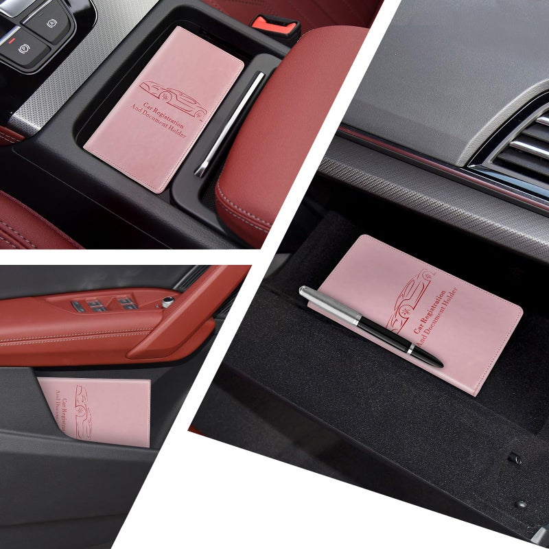 Peisicne Car Registration and Insurance Card Holder for Women Men, Pink Glove Box Paperwork Organizer with Magnetic Buckle for Easy Access and Protect Documents and Various Cards in Vehicle - Image 5