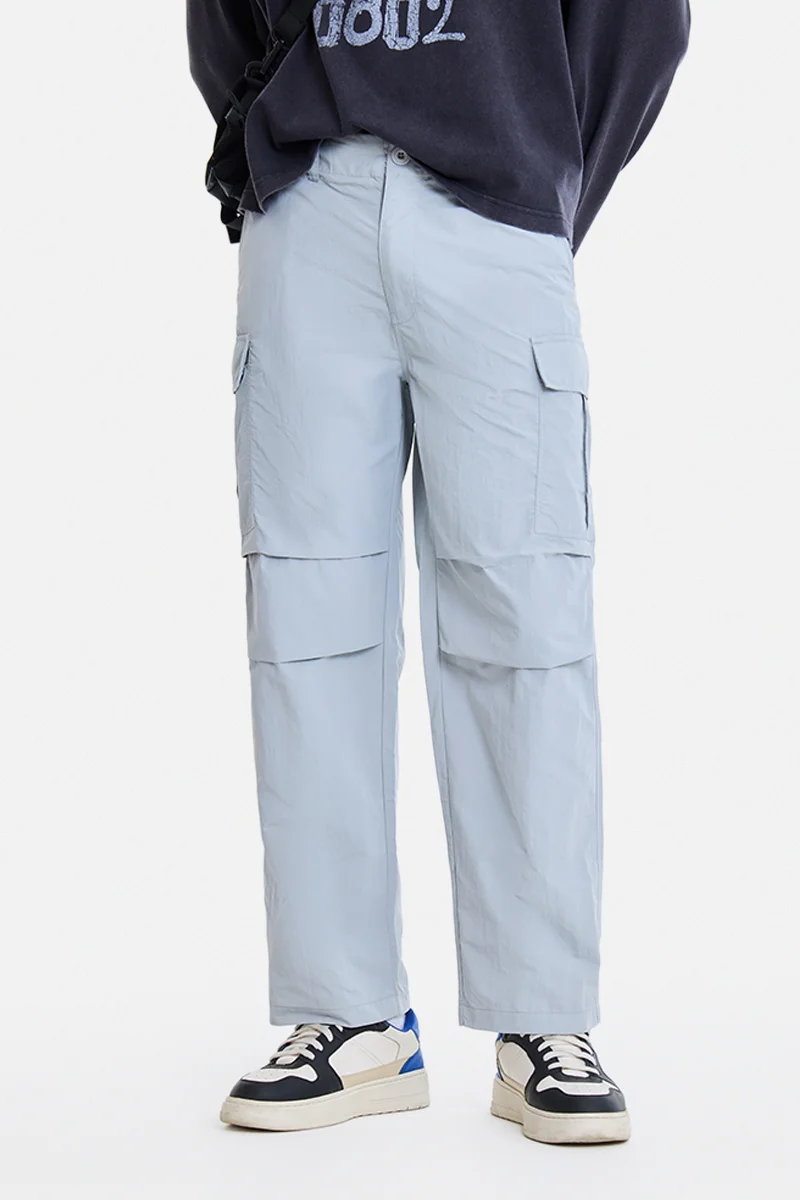 SNITCH Light Grey Solid Loose Fit Streetwear Cargo