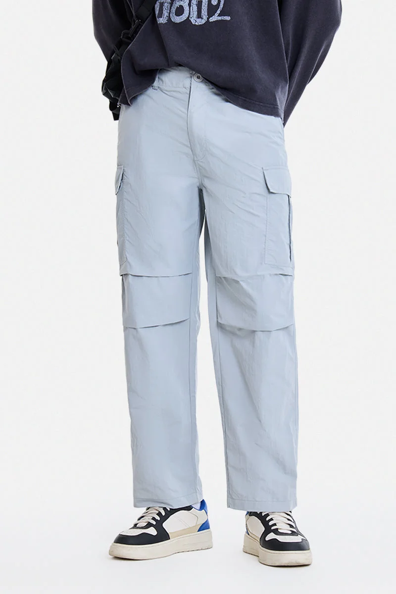 سنيتش Light Grey Solid Loose Fit Streetwear Cargo