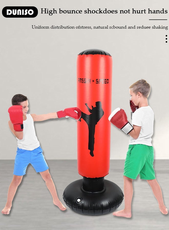 DUNISO عمود ملاكمة قابل للنفخ، حقيبة ملاكمة قابلة للنفخ بارتفاع 160 سم، حقيبة ملاكمة قائمة بذاتها، حقيبة ملاكمة للأطفال والبالغين، لممارسة الكاراتيه، تدريب الملاكمة في المنزل مع ارتداد فوري لتخفيف التوتر - Image 3