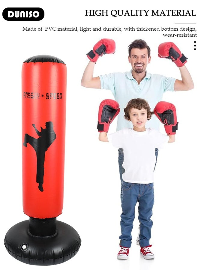 DUNISO عمود ملاكمة قابل للنفخ، حقيبة ملاكمة قابلة للنفخ بارتفاع 160 سم، حقيبة ملاكمة قائمة بذاتها، حقيبة ملاكمة للأطفال والبالغين، لممارسة الكاراتيه، تدريب الملاكمة في المنزل مع ارتداد فوري لتخفيف التوتر - Image 4