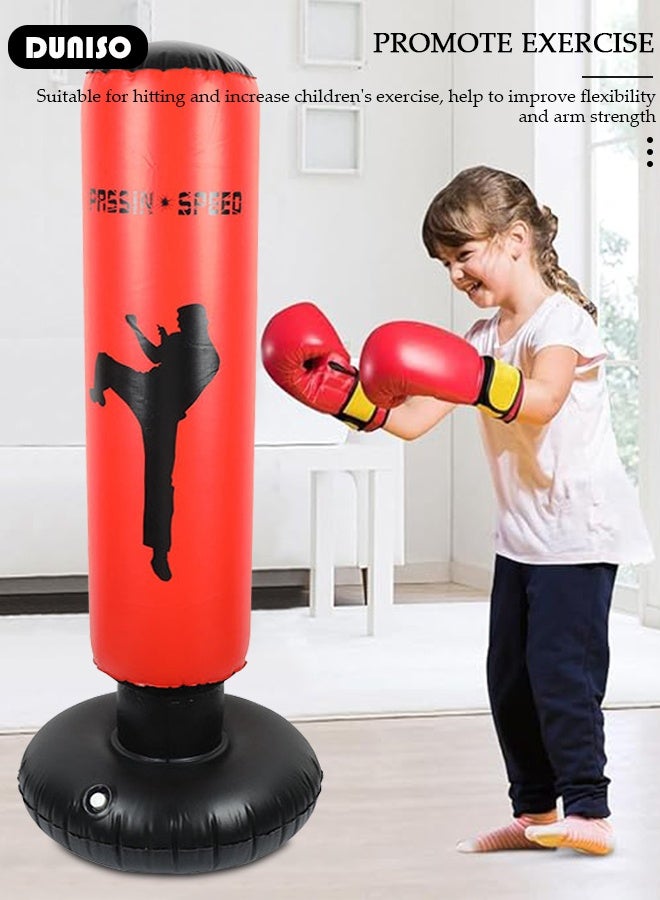 DUNISO عمود ملاكمة قابل للنفخ، حقيبة ملاكمة قابلة للنفخ بارتفاع 160 سم، حقيبة ملاكمة قائمة بذاتها، حقيبة ملاكمة للأطفال والبالغين، لممارسة الكاراتيه، تدريب الملاكمة في المنزل مع ارتداد فوري لتخفيف التوتر - Image 5