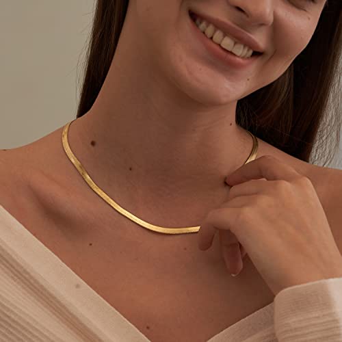 CHESKY Chain Necklace for Women, Dainty 14k Gold Plated Herringbone Necklaces Simple Flat 5MM Snake Chain Choker Necklaces Delicate Chunky Necklaces for Women - Image 4