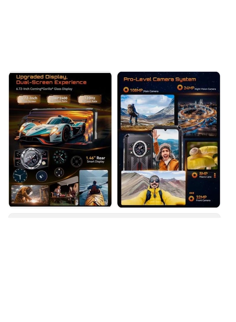 Cubot KingKong 11 5G Rugged Smartphone 6.72 Inch 120Hz FHD+ Screen,Android15, Dual SIM, 16GB RAM+256GB ROM 10200mAh Battery 108MP Rear+32MP Front Camera, OTG, NFC Waterproof Mobile Phone -Black - Image 2