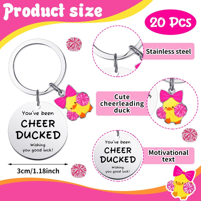 Nosiny 20 Pcs Cheer Gifts Bulk Duck Cheerleader Keychain Team Gift You've Been Cheer Duck Keychain for Team Cheerleader(Pink) - Image 2