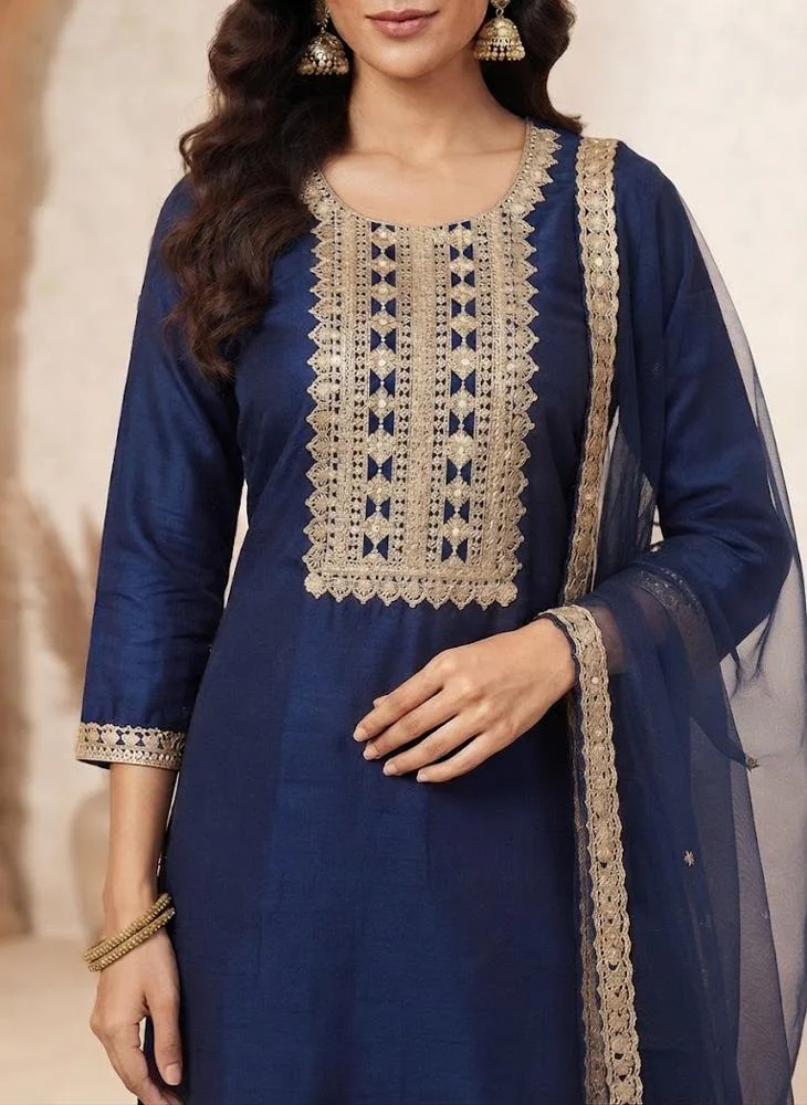 Viny VINY Navy 3-Piece Embroidered Polka-Dot Sharara Suit Set – Women's Indian Ethnic Wear