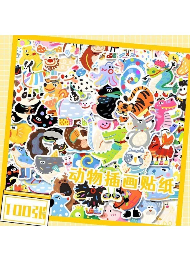 100 Cartoon Animal Illustrations Cute Cute Pet Series Stickers Exquisite Hand Account Decoration Mobile Phone Shell Diy Stickers-Color:Sharing Pack Special Price - [repeat 200 Sheets] Special Price [ordinary Opp Bag] The Event Is Only 3 Days Left  - Image 1