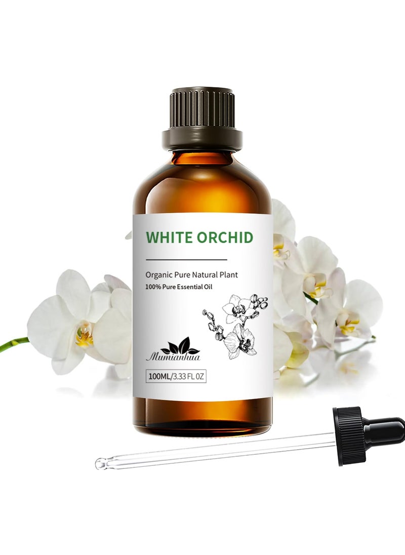 Mumianhua Mumianhua White Orchid Essential Oil Pure - Therapeutic Grade Aromatherapy Oil for Skin Care, Diffuser & Candle Making 100ml 3.38 Oz w/Dropper 