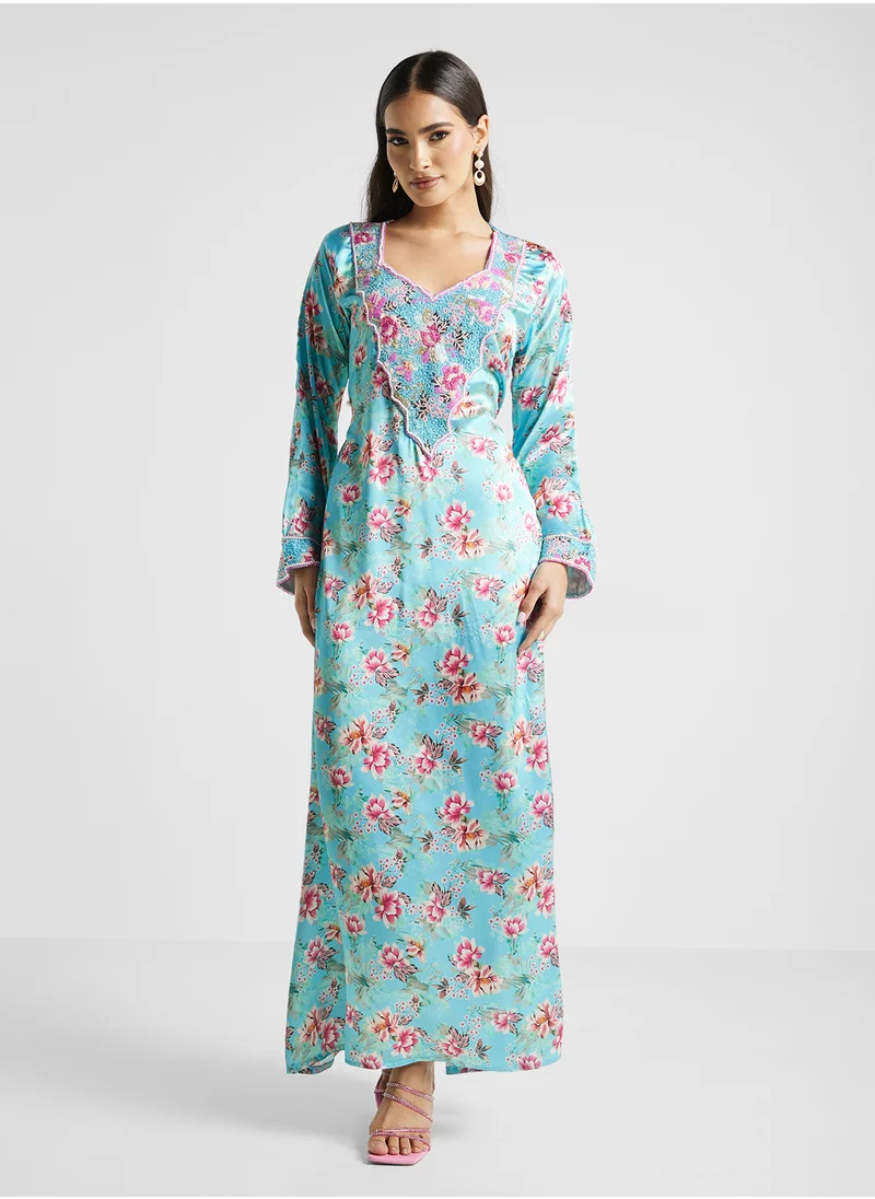 ARABIAN CLOSET Embellished Belted Jalabiya