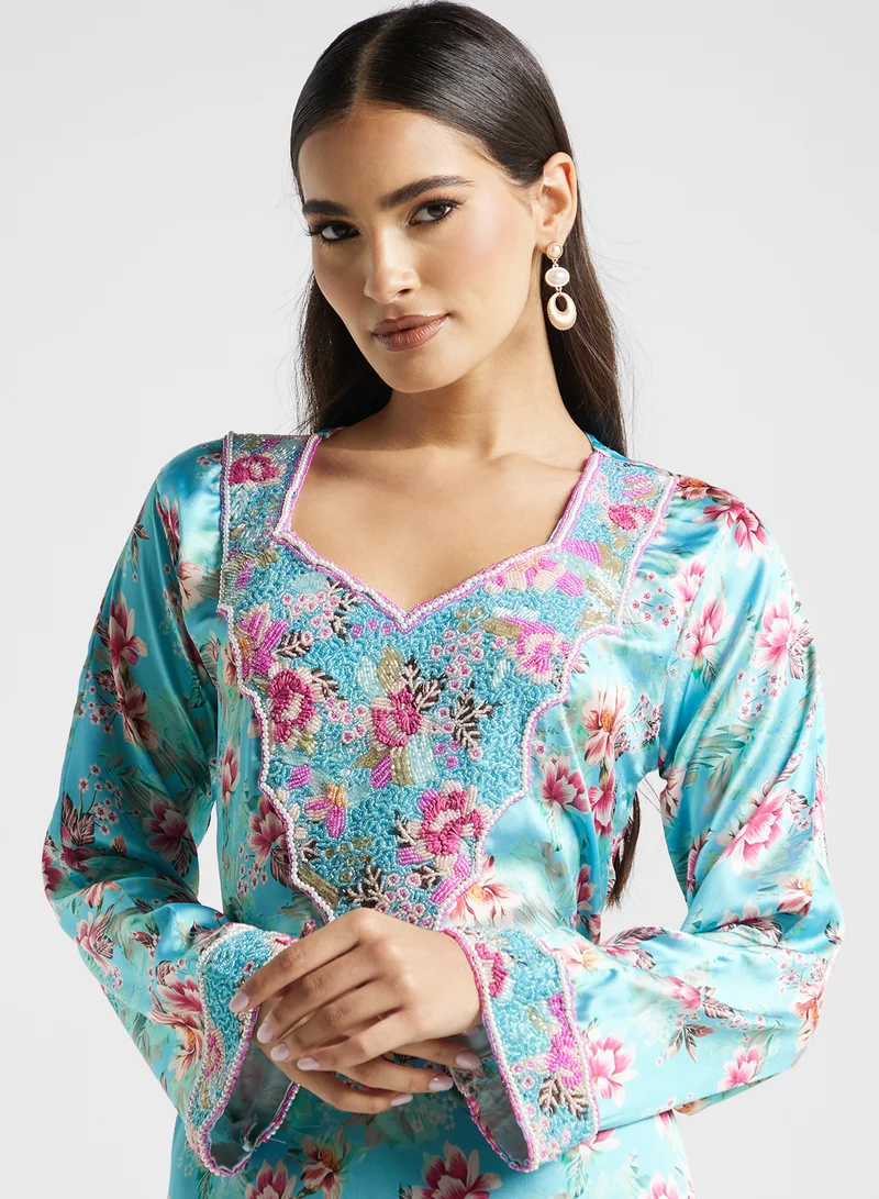 ARABIAN CLOSET Embellished Belted Jalabiya