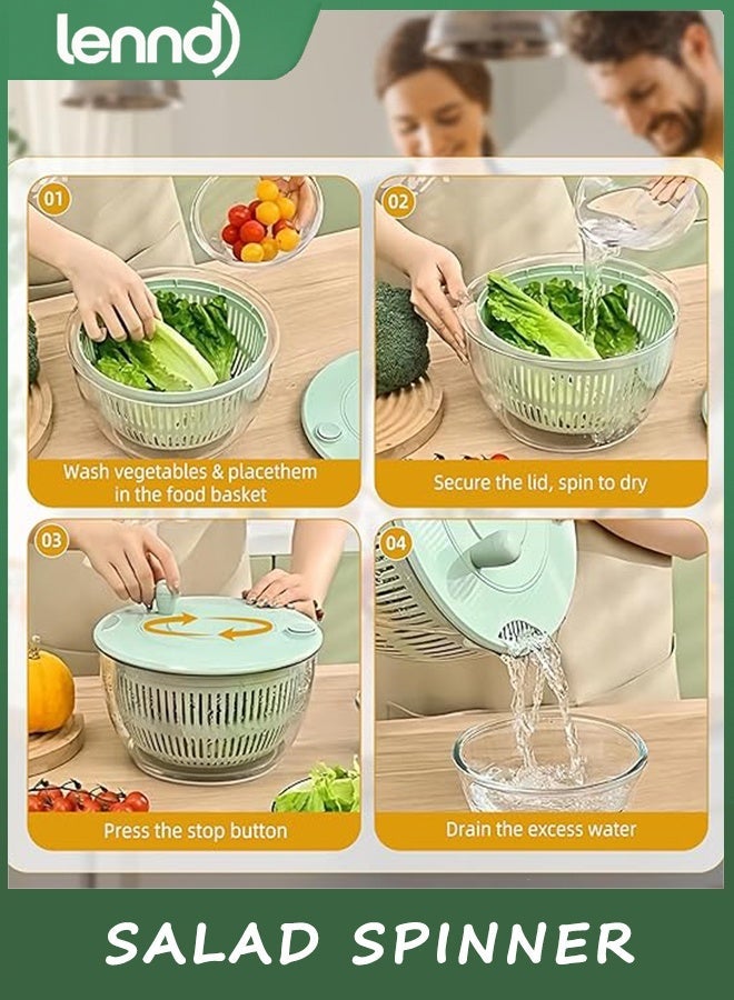LENND Salad Spinner, Vegetable Chopper 4000 ml Lettuce Spinner with Dual Drainage, Efficient Salad Dryer for Quick Washing, Spinning & Draining Greens, Fruits, Veggies-with Shredding Blade - Image 4