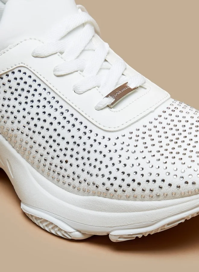Flora Bella By Shoexpress Women Studded Low Ankle Sports Shoes with Chunky Sole and Lace-Up Closure