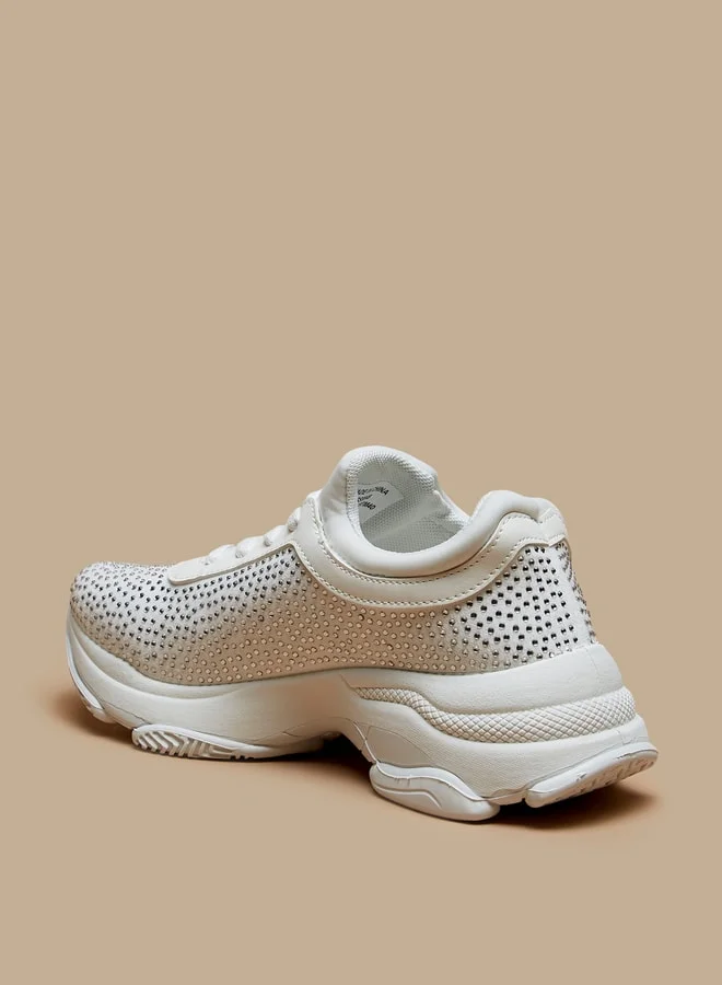 Flora Bella By Shoexpress Women Studded Low Ankle Sports Shoes with Chunky Sole and Lace-Up Closure