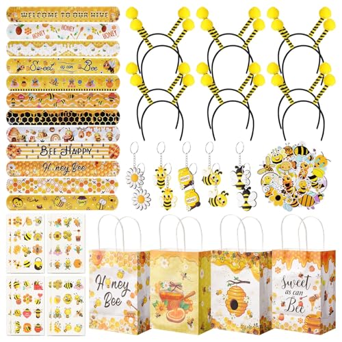 Vanblue 110 Pcs Bee Party Favors Themed Birthday Decorations Honey Bee Party Supplies Gift Bags for Classroom Decorations Class Reward Gift Prizes Goodie Bag Stuffers - Image 1