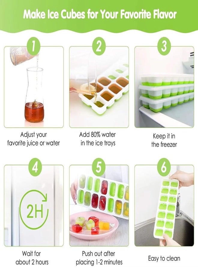 Solitude 3 Pcs Silicone Pop Up Square Ice Cube Trays with 42 Cavities for Freezer with Lid Easy Release Flexible Bottom, Stackable Tray, 100% BPA Free, Food Grade for Freezer, Cocktail - Image 3