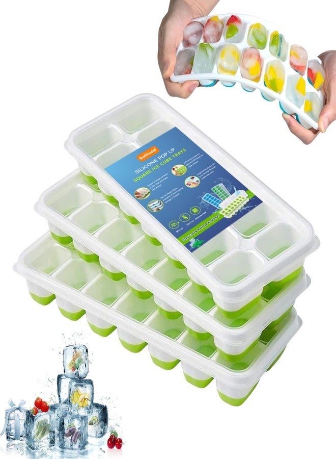 Solitude 3 Pcs Silicone Pop Up Square Ice Cube Trays with 42 Cavities for Freezer with Lid Easy Release Flexible Bottom, Stackable Tray, 100% BPA Free, Food Grade for Freezer, Cocktail - Image 1