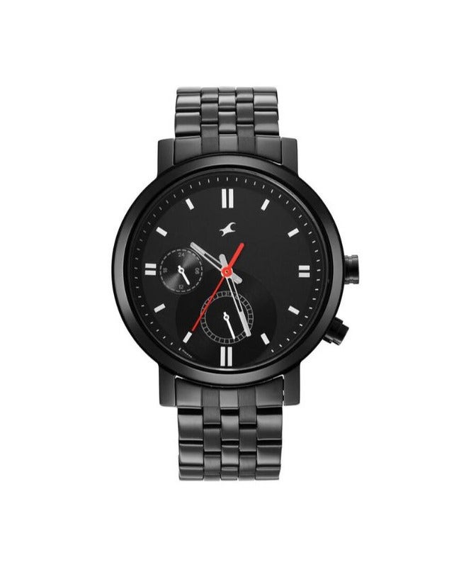Fastrack By Titan Tick Tock Quartz Multifunction Black Dial Metal Strap Watch for Men 3287nm01 - view 2