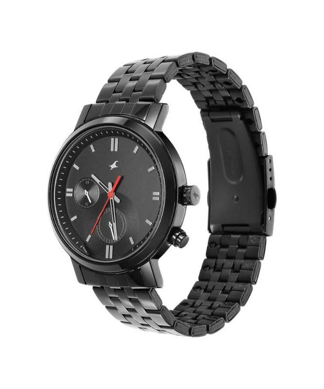 Fastrack By Titan Tick Tock Quartz Multifunction Black Dial Metal Strap Watch for Men 3287nm01 - view 3