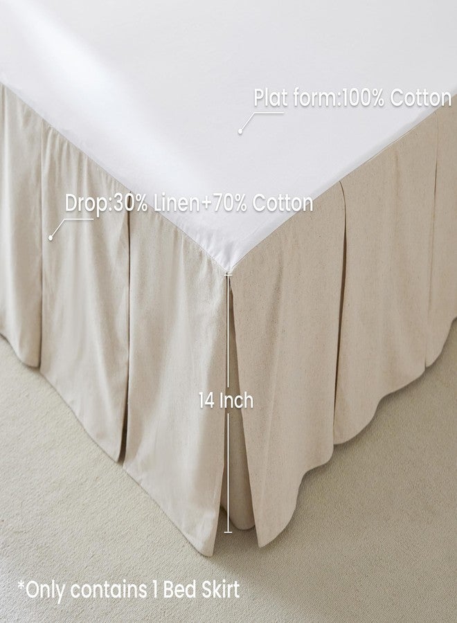 BISELINA French Linen Pleated Bed Skirt, 14" Tailored Draped Natural Linen-Cotton Blend Basic Dust Border Soft Comfort Farmhouse Bedding (14" Queen, Linen) - Image 3