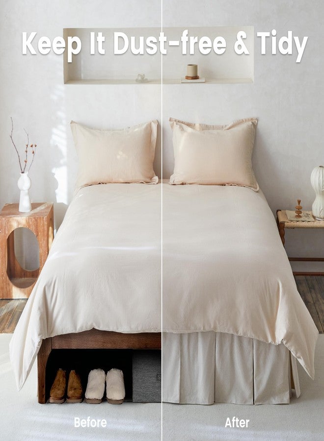 BISELINA French Linen Pleated Bed Skirt, 14" Tailored Draped Natural Linen-Cotton Blend Basic Dust Border Soft Comfort Farmhouse Bedding (14" Queen, Linen) - Image 4