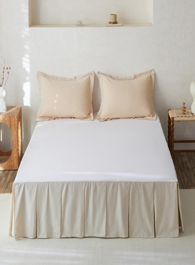 BISELINA French Linen Pleated Bed Skirt, 14" Tailored Draped Natural Linen-Cotton Blend Basic Dust Border Soft Comfort Farmhouse Bedding (14" Queen, Linen) - Image 1