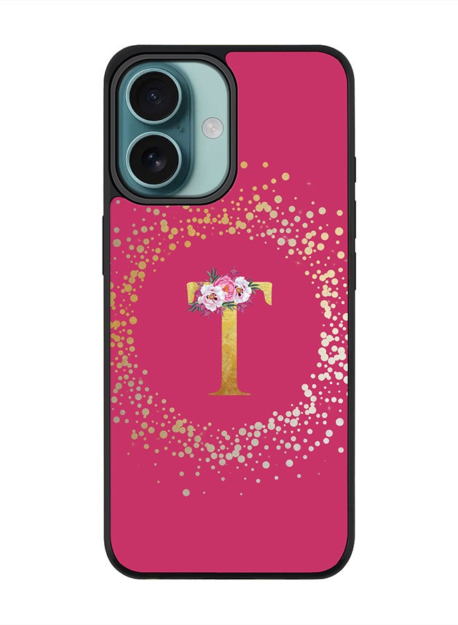 Stylizedd For iPhone 16 Case [Compatible with MagSafe] Slim Magnetic cover Phone Case iPhone 16 -Custom Monogram Floral - T ( Deep Pink ) - Image 1