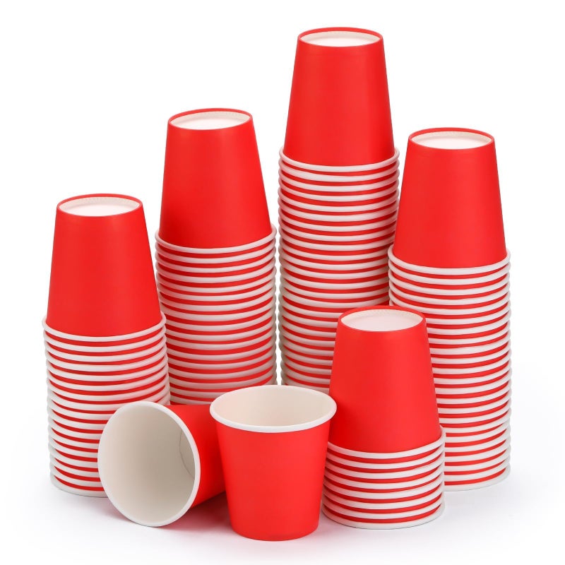 Wuadua 100 Pack 3 oz Paper Cups Bathroom cups  Espresso Cups  Small Paper Cups for Mouthwash  Snacks  Suitable for Family  Party  Picnic(Red) - Image 1