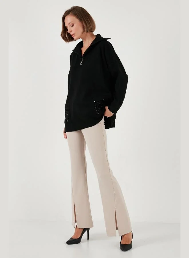 ليلا كنزة نسائية محبوكة بياقة بسحاب وجيب من ليلا