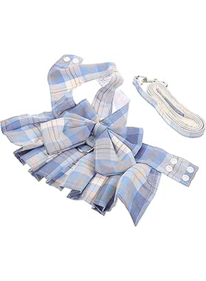 Adjustable Small Pet Harness Vest With Leash Blue Checkered For Rabbits Cats Bunny Traction Rope - Image 1