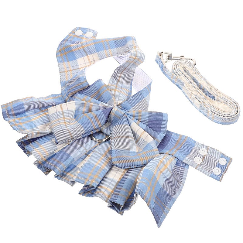 Adjustable Small Pet Harness Vest With Leash Blue Checkered For Rabbits Cats Bunny Traction Rope - Image 2