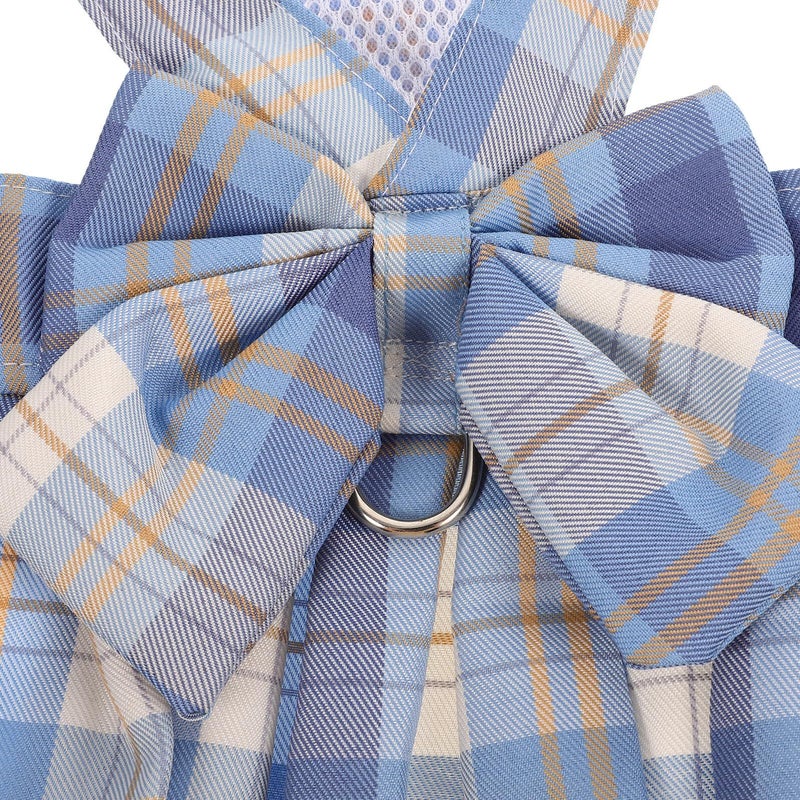 Adjustable Small Pet Harness Vest With Leash Blue Checkered For Rabbits Cats Bunny Traction Rope - Image 5