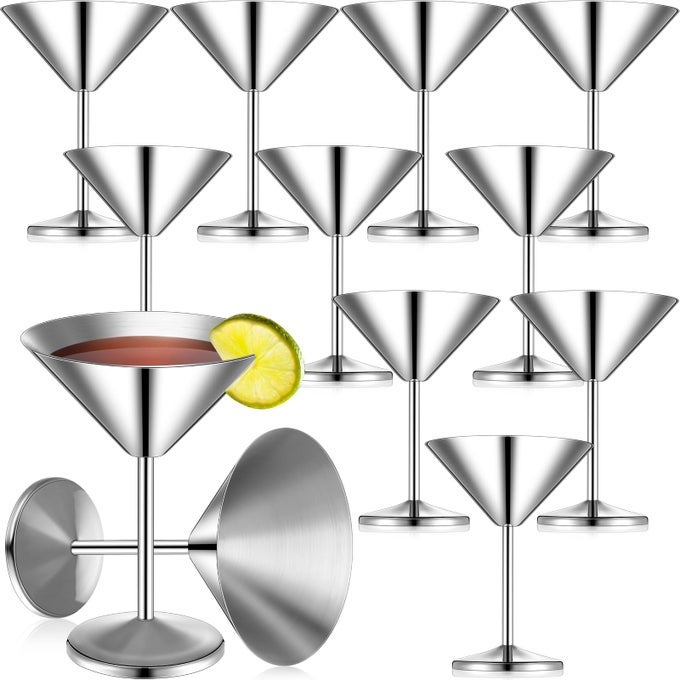 12 PCS STAINLESS STEEL MARTINI GLASSES BULK 85OZ SHATTERPROOF METAL MARTINI GLASS REUSABLE STEEL WINE COCKTAIL GLASS 188 MIRROR POLISHED SURFACE STEMWARE FOR RV BAR WEDDING GRADUATION PARTY