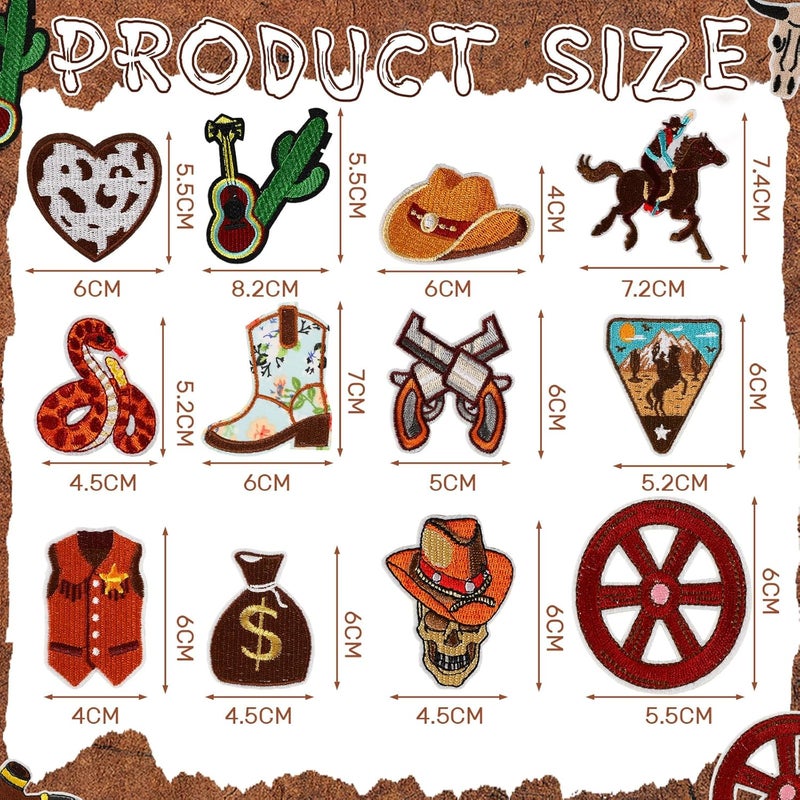 Augsun 36pcs Western Iron On Patches Brown Theme Iron on Patches for Boys Western DIY Sew Applique Repair Patch Cute Sew on Patches for Clothing Jacket Jeans Pants Dress Backpack Hats Decorations - Image 2
