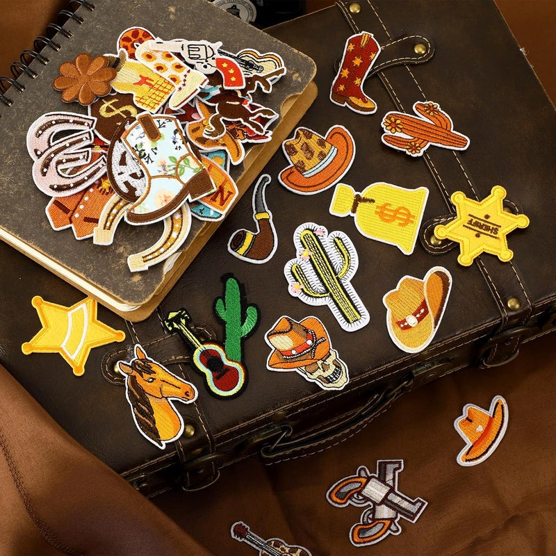 Augsun 36pcs Western Iron On Patches Brown Theme Iron on Patches for Boys Western DIY Sew Applique Repair Patch Cute Sew on Patches for Clothing Jacket Jeans Pants Dress Backpack Hats Decorations - Image 3