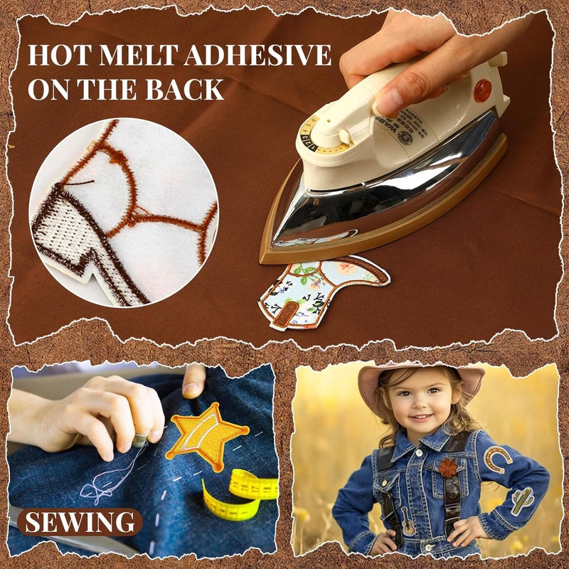 Augsun 36pcs Western Iron On Patches Brown Theme Iron on Patches for Boys Western DIY Sew Applique Repair Patch Cute Sew on Patches for Clothing Jacket Jeans Pants Dress Backpack Hats Decorations - Image 4