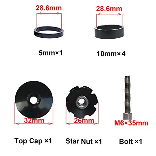 GANOPPER 1 1/8 inch Alumium Road Bike Stem Spacers MTB Headset Spacer with Bicycle Headset Top Cover Front Fork Stem Top Caps Stem Star Bolt - Image 2