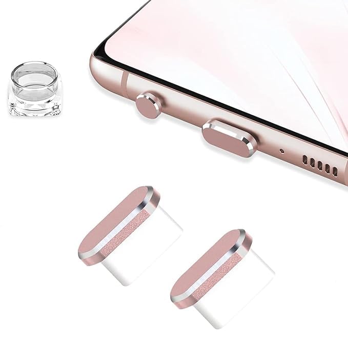 Enclave غطاء حماية من الغبار USB C إنكلايف، غطاء مضاد للغبار لمنافذ الشحن من نوع C مع فرشاة تنظيف لجميع أجهزة USB C. (عبوة من 2) (ذهبي وردي) - Image 1